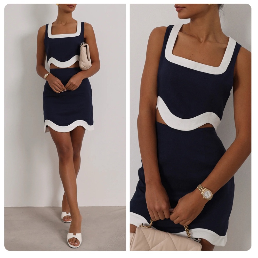 Chic Navy and White Women's Skirt Set